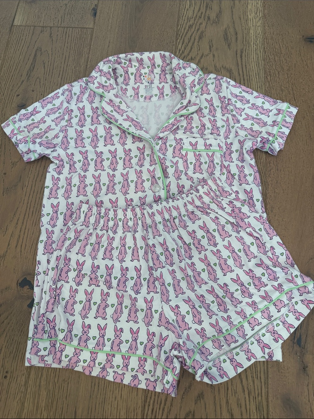 Roller Rabbit Pink Bunny Polo Pajama Set with Green Trim